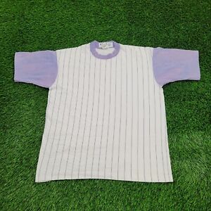 Vintage 90s Classic Preppy Striped Shirt L-Short 22x26 White Purple Bleached USA