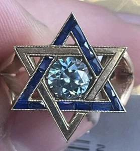 Vintage Blautopas/Saphir 14K Gelb/Roségold Davidstern Ring Größe 5,5 - Bild 1 von 9