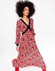 BNWT Boden Velvet Trim Maxi Tea Dress Sz 14 R, Ruby Floral Burst - Picture 1 of 8
