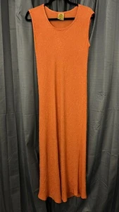 VTG URU 100% Silk Floral Embossed Maxi Dress Womens OS Orange Boho Resort Mature - Picture 1 of 10