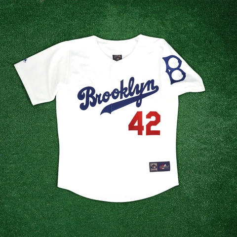 Jackie Robinson Brooklyn Dodgers Men's Home White Cooperstown Jersey w/ Patch Cover