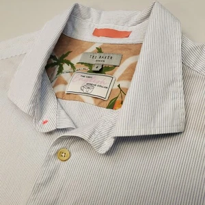 Ted Baker Shirt Stripe Size 6 Fits Like LARGE Regular Fit Blue Striped - Picture 1 of 13