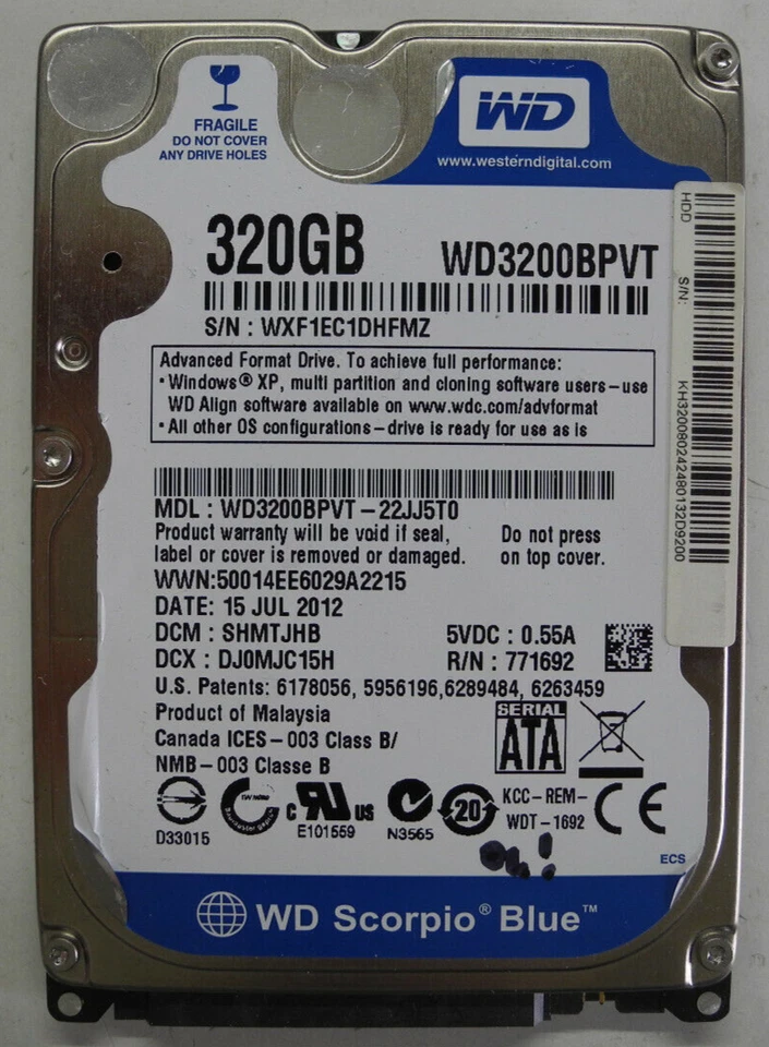 WD Scorpio Blue 320gb WD3200BPVT-22JJ5T0 2060-771820-000 Hard Disk HDD 2.5 SATA - Image 1 of 1
