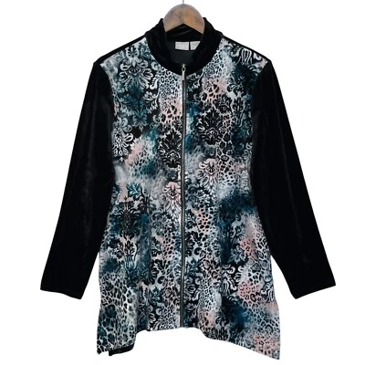 Chico's Zenergy Womens Velour Animal Print Scroll Jacket Size M Black Full Zip - Image 1 of 4