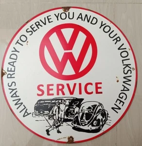 Vintage Old Volkswagen SERVICE Sign 40Cm Diameter Metal Sign Enamel Finished  - Picture 1 of 20