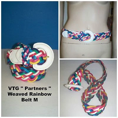 Cinturón retro trenzado vintage para mujer "Partners" años 80 cuero arco iris cesta tejido M Foto 1 de 4