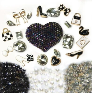 Hazlo tú mismo AB Jelly Negro Corazón Ostentoso Ostentoso Cabujones Estuche Plano Kit Decorado para Teléfono Celular - Imagen 1 de 1