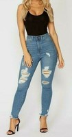 HIGH WAISTED STRETCHY JEANS  SKINNY JEGGINGS WOMENS RIPPED PANTS 4 to14