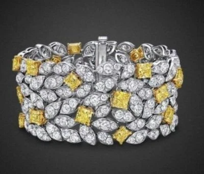 Pulsera Nueva Fiesta Redonda Amarilla Corte Radiante Blanco Plata de Ley 925  Foto 1 de 2