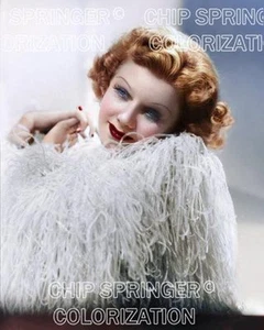 JEAN HARLOW WEARING A LARGE WHITE BOA BEAUTIFUL COLOR PHOTO BY CHIP SPRINGER - Picture 1 of 1
