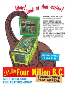 Four Million B.C. Volante / Folleto / Anuncio Bally Pinball - Difícil de Encontrar - Imagen 1 de 2