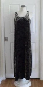 Citron Santa Monica 100% Silk Liquid Velvet Black Tonal Floral A-Line Maxi L EUC - Picture 1 of 11