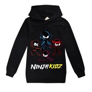 Kids Girls Boys NINJA KIDZ Hooded Jumper Long Sleeve Sweatshirt Tops Pullover - Picture 1 of 50