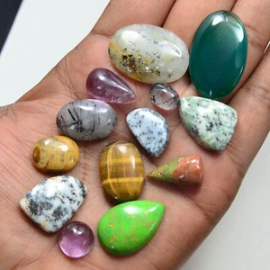 Agate Jasper 184.10 Ct Natural Mixed Gemstone Wholesale Lot Cabochon  13Pcs #58 - Picture 1 of 9