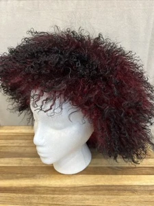 EUC!! KARL DONOGHUE Black & Maroon Red Curly Shearling Cossack Hat - Picture 1 of 11