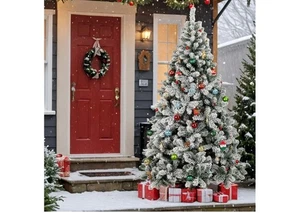 Wanmwill 7Ft Snow Flocked Artificial Christmas Tree Hinged W/1346 Tip And Base - Picture 1 of 7