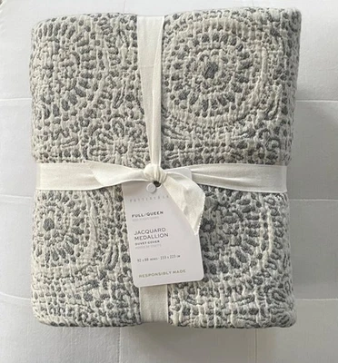 Pottery Barn COTTON JACQUARD MEDALLION Duvet Cover Full Queen Blue/Gray NWT - Image 1 of 3