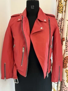 All Saints Rosa Lederjacke Damen Gr. 2 Uk 6 Tadelloser Zustand Grunge " - Bild 1 von 6