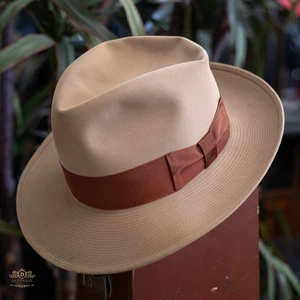 Vintage 50s Dobbs Fifteen Stitched Brim Fedora Hat Mens 7 1/4 Light Cappuccino - Picture 1 of 24