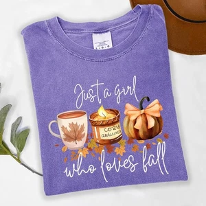 Just A Girl Who Loves Fall T-Shirt, Cozy Fall Coffee Pumpkin Tee For Autumn Day - Picture 1 of 7