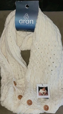 Bufanda irlandesa Aran Woollen Mills 100 % lana merino nido de abeja tejida 21"x14,5 Foto 1 de 4