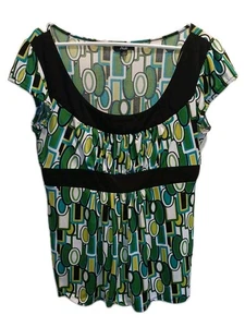AGB Babydoll Top Woman Sz XL Green Black White  Geometric Casual Office Everyday - Picture 1 of 10