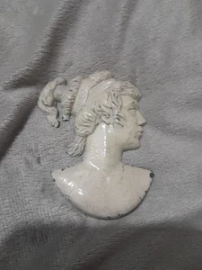 Antique Metal Hand Painted Cameo 3" Ivory Women Heavy - Picture 1 of 4