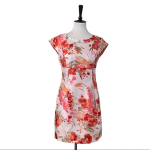 Liz Claiborne Women's Dress Cutout Pink Peach Floral Textured Cap Sleeve Size 4 - Picture 1 of 10