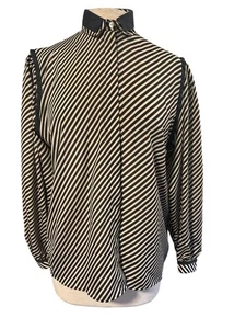 Vintage Serge Nancel Paris Womens Striped Blouse Size 42 Black & Beige Polyester - Picture 1 of 9