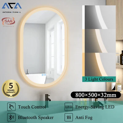 Bathroom Touch LED Light Oval Makeup Wall Mirror Bluetooth Anti-fog 500x800mm - image 1 of 4