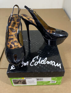 Sam Edelman Size 7 Black Slingback Patent Leather Women Sandal Shoes Pre-Owned!