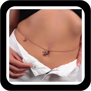 Boho Crystal Cherry Waist Chain Rhinestone Cherry Dangle Belly Chain Belt Summer - Picture 1 of 12
