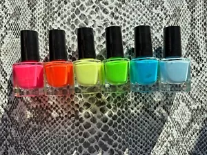 Neon Assorted Rainbow Colors Nail Polish Collection Of 6, Brand New - Picture 1 of 8