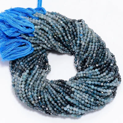 Natural Blue Tourmaline Gemstone Round Shape Faceted Beads 3 mm Strand 12" GB842 - Image 1 of 4