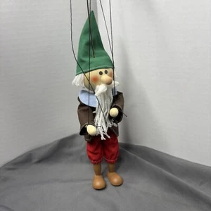 Masek Puppet Dwarf Drowsing Gnome Wood And Yarn Green & Brown And Red 18” - Picture 1 of 5