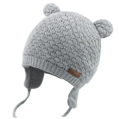  Kids Baby Hat Soft Warm Cable Knit Beanie Toddler Girl 0-6 Months Bear Grey - Image 1 of 4