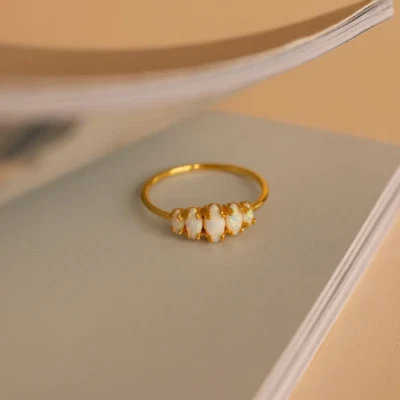 Natural Fire Opal Gemstone Ring Solid 10K Gold Jewelry Gift Size Available - Image 1 of 4