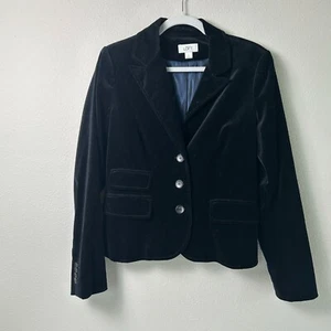 Ann Taylor Loft Blazer Size 8 Black Velvet 3-Button Lined Jacket Career - Picture 1 of 16