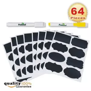 64 Reusable Chalkboard Label Stickers with 2 Erasable Chalk Markers - Picture 1 of 7