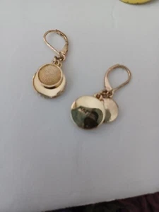 Vintage Napier Goldtone Disc Rhinestone Dangle Earrings - Picture 1 of 5