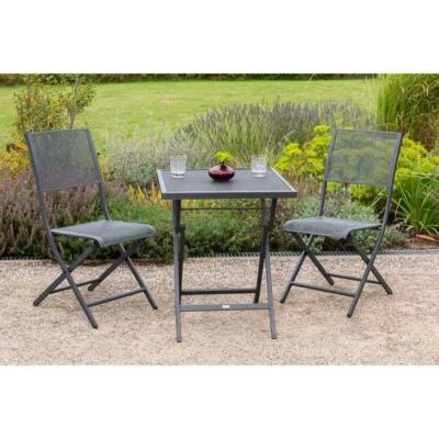 Merxx Gartenmöbel Samos Set 3tlg. 2 Klappstühle + 1 Tisch 60x60cm Stahl graphit - Bild 1 von 4