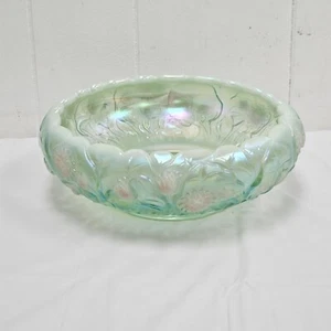 Vintage Fenton Embossed Green Iridescent Acanthus Bowl Floral Design Signed - Picture 1 of 10