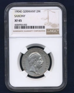 GERMANY SAXONY GEORG KOENIG 1904-E 2 MARK SILVER COIN, NGC CERTIFIED XF-45 - Picture 1 of 2