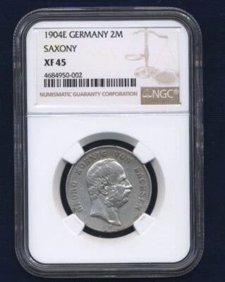 GERMANY SAXONY GEORG KOENIG  1904-E  2 MARK SILVER COIN, NGC CERTIFIED XF-45 - Image 1 of 2