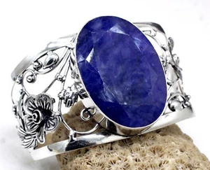 Lapis Lazuli Gemstone 925 Sterling Silver Handmade Jewelry Cuff Bracelet - Picture 1 of 8