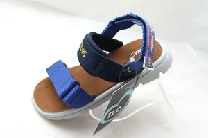 Toms Infant Boys Size 7 Blue Fabric Hook & Loop Ankle Strap Sandals - Picture 1 of 10