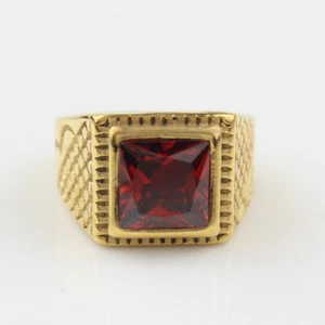 New Womens Men's Cubic Zircon Gold Plated Stainless Steel Band Ring - Picture 1 of 16