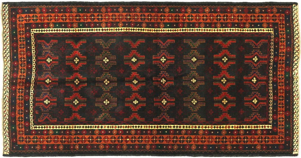 Tapis Afghan Beloutch Baloutch Fait Main 120x180 Vert Foncé Géométrique - Photo 1/4