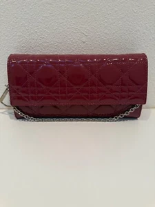 Christian Lady Dior Fuchsia Patent Leather Cannage Rendezvous Wallet Chain WOC - Picture 1 of 9