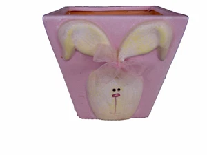 pink ceramic plant holder w/bunny on one side EASTER  (Estr bx) - Picture 1 of 1